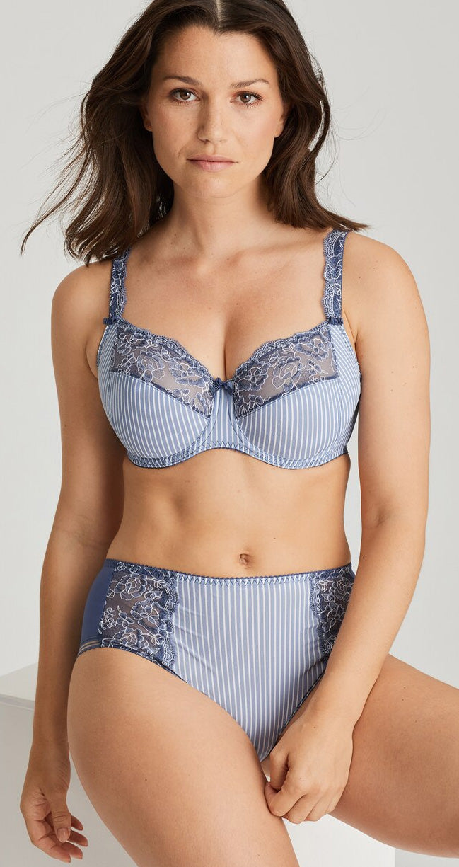 The Nyssa design by Prima Donna is flying out the door. It's so fresh for the season and comes in a brief, thong, full and demi-cup. Indigo-inspired looks are always in.
