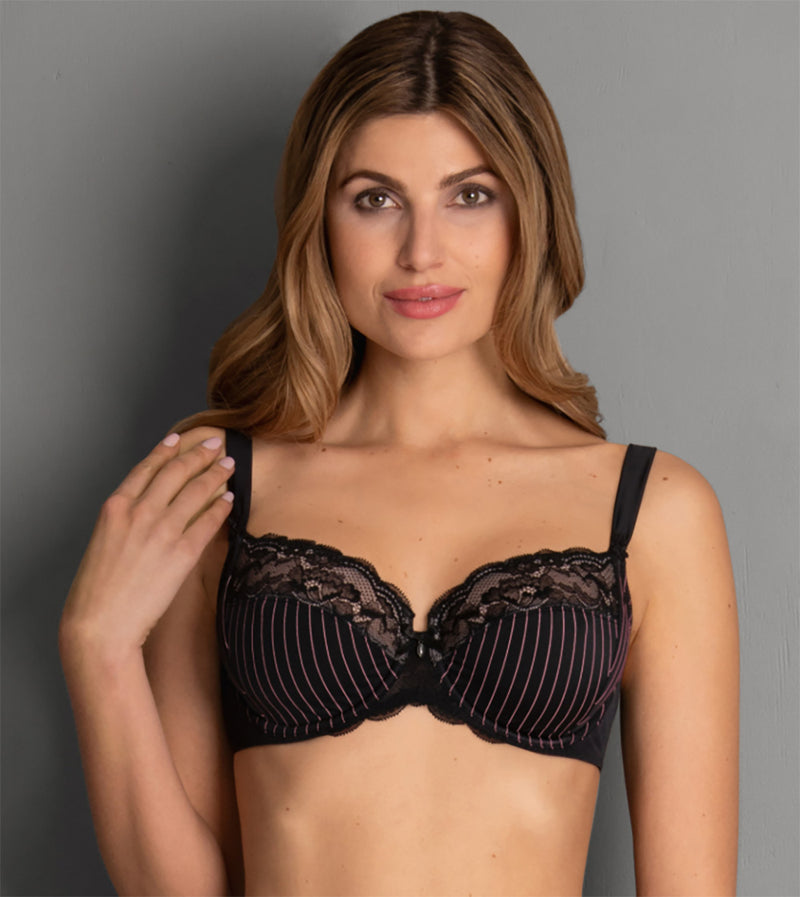 The Antonia by Rosa Faia is available in a demi or full cup for women in the market for luxurious lingerie. Black and rose colouring make it high-fashion too.