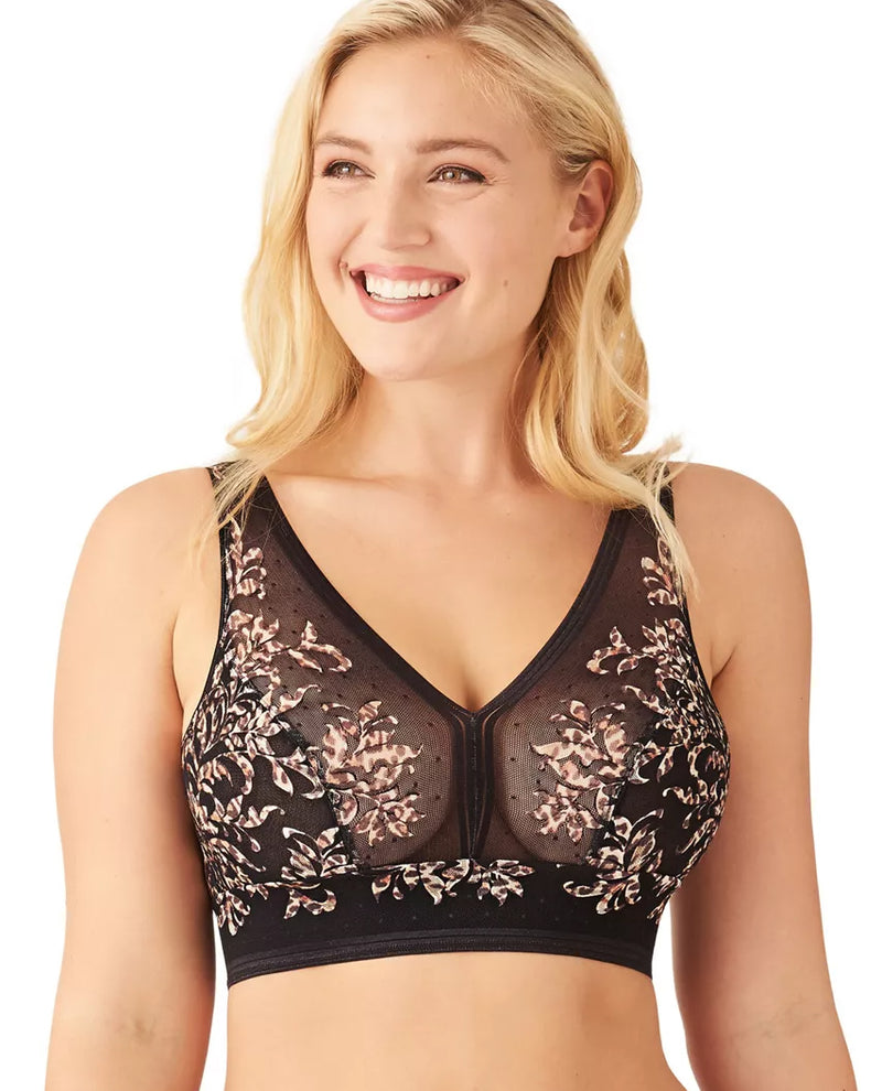 The Wacoal Net Effect Bralette is now available in black leopard. Check out this wireless beauty for D and DD cups in our drawers now.