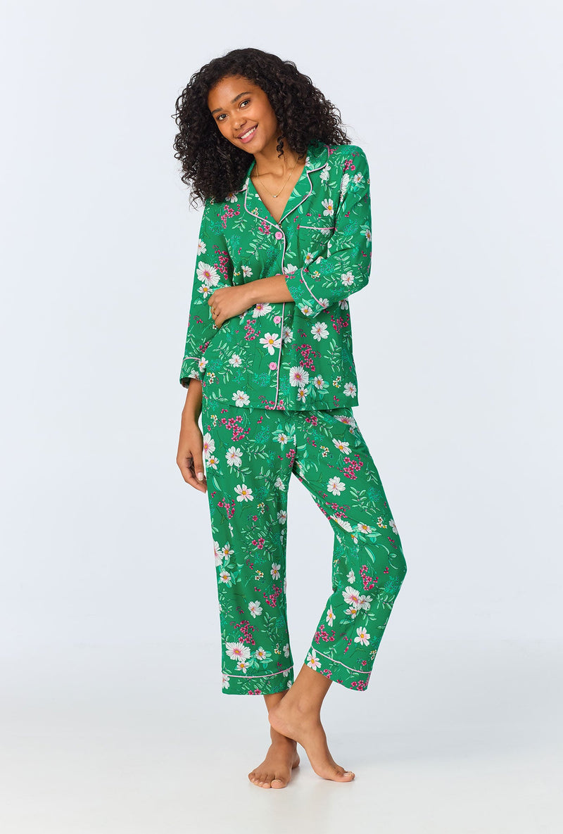 Forever Floral 3/4 Sleeve Classic Stretch Jersey Cropped PJ