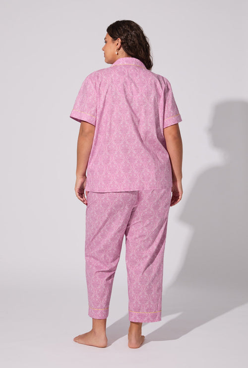 Colette Short Sleeve Classic Woven Cotten Poplin Cropped PJ Set