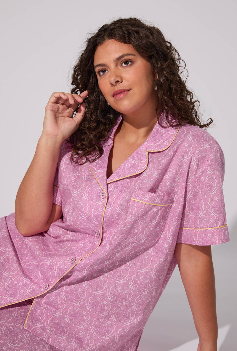 Colette Short Sleeve Classic Woven Cotten Poplin Cropped PJ Set