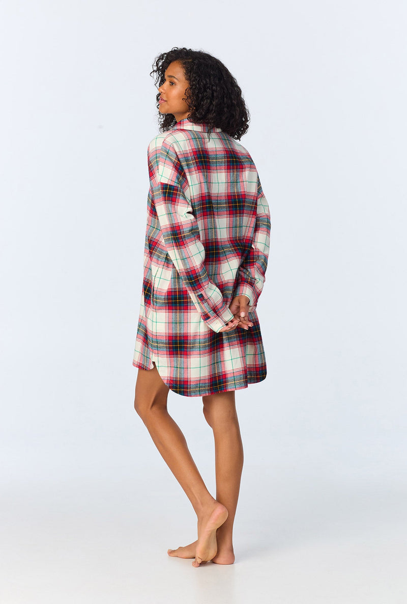 Winter Tartan High Low Woven Portuguese Flannel Boyfriend Shirt