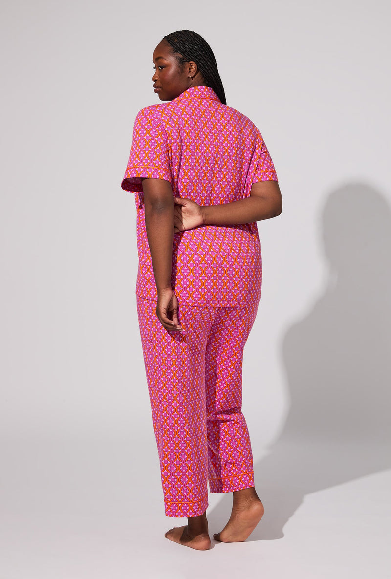 Chain Geo- Bed Head X Trina Turk Short Sleeve Classic Stretch Jersey Cropped PJ