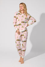 Pine Lake Long Sleeve Pullover Crew and Jogger Stretch Cotton Jersey PJ Set