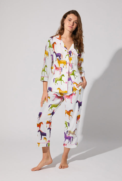 Equestrian Parade 3/4 Sleeve Classic Stretch Cotton Jersey Cropped PJ Set