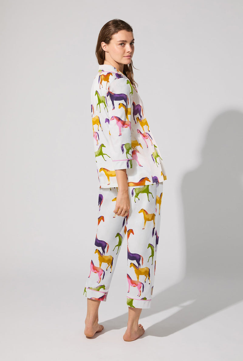 Equestrian Parade 3/4 Sleeve Classic Stretch Cotton Jersey Cropped PJ Set