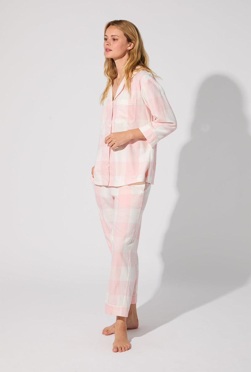 Checking In 3/4 Sleeve Classic Woven Portuguese Flannel PJ with Cropped Pant