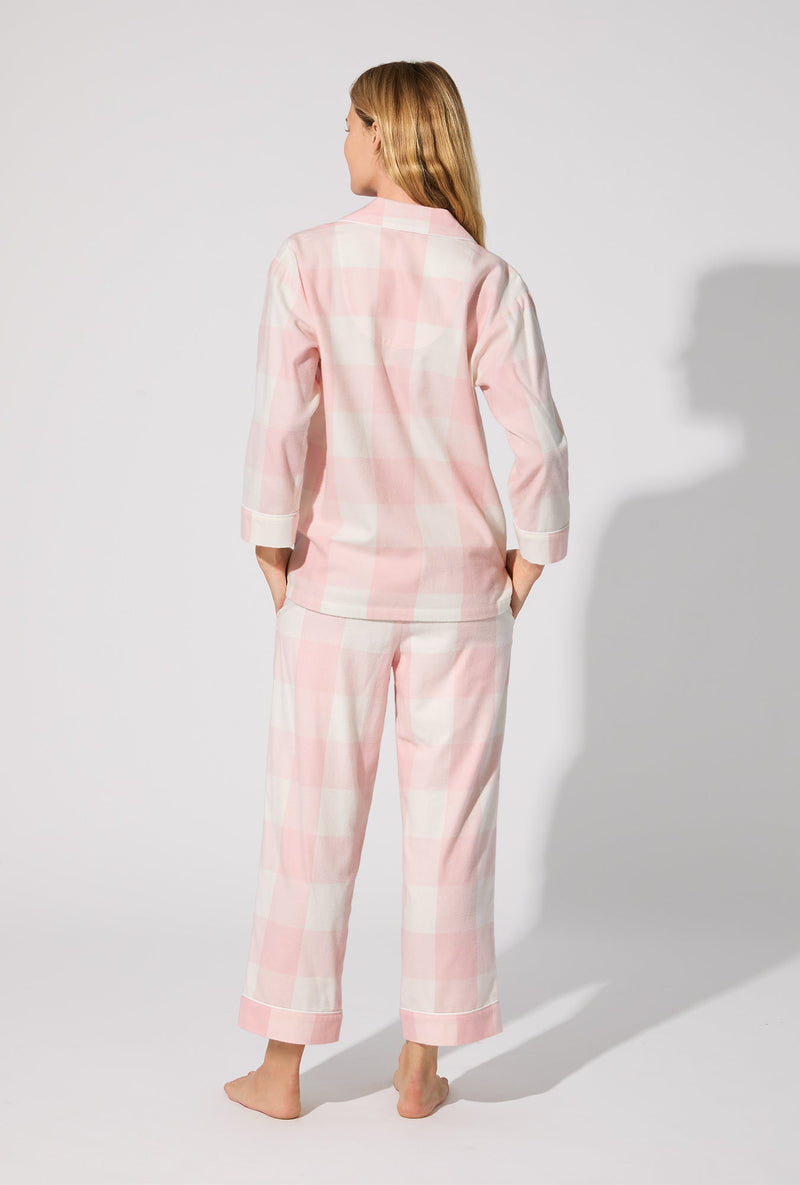 Checking In 3/4 Sleeve Classic Woven Portuguese Flannel PJ with Cropped Pant