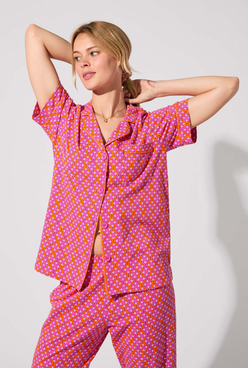 Chain Geo- Bed Head X Trina Turk Short Sleeve Classic Stretch Jersey Cropped PJ