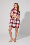 Equestrian Plaid High Low Woven Cotton Portuguese Flannel Boyfriend Shirt