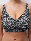 Soft Stretch Power Plunge Wire Free Bra- Grey Leopard