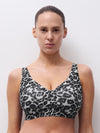 Soft Stretch Power Plunge Wire Free Bra- Grey Leopard