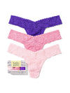 3 Pack Signature Lace Low Rise Thongs- Lipgloss/Bliss Pink/Majestic Purple