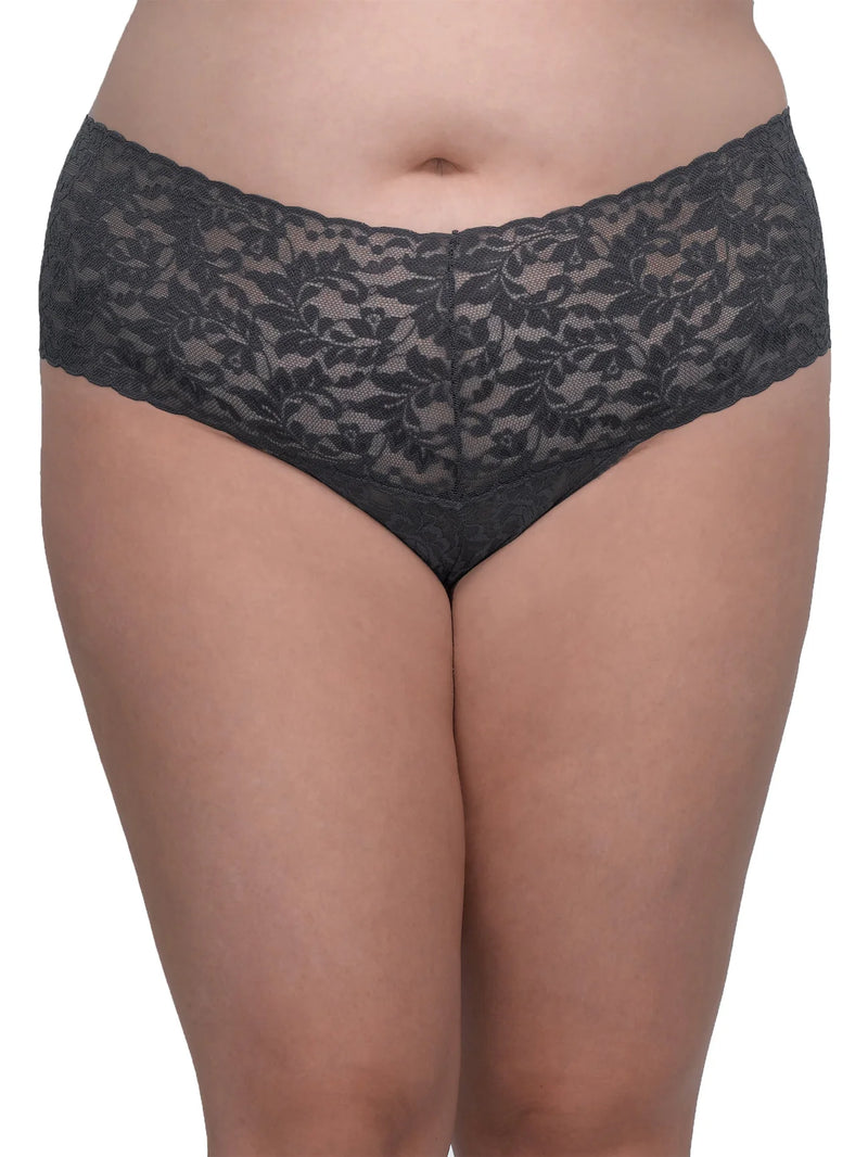 Signature Lace Retro Thong- Granite