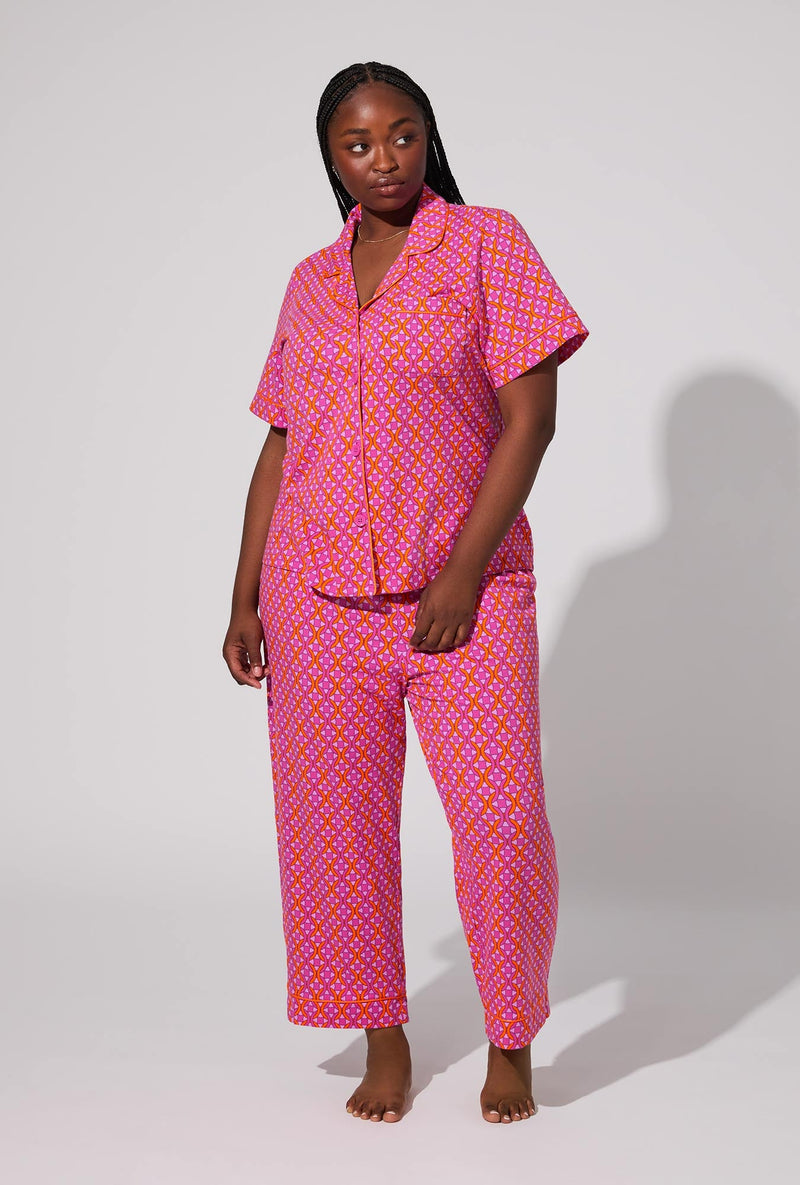 Chain Geo- Bed Head X Trina Turk Short Sleeve Classic Stretch Jersey Cropped PJ