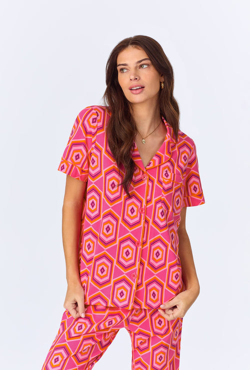 BedHead x Trina Turk Multi Hexagon Short Sleeve Classic Stretch Jersey PJ